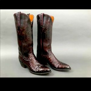 Lucchese Classic Blk Cherry Ostrich Boots L7500